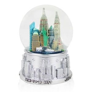 Silver New York City Skyline Snow Globe | NYC Souvenir Figurine (65MM)